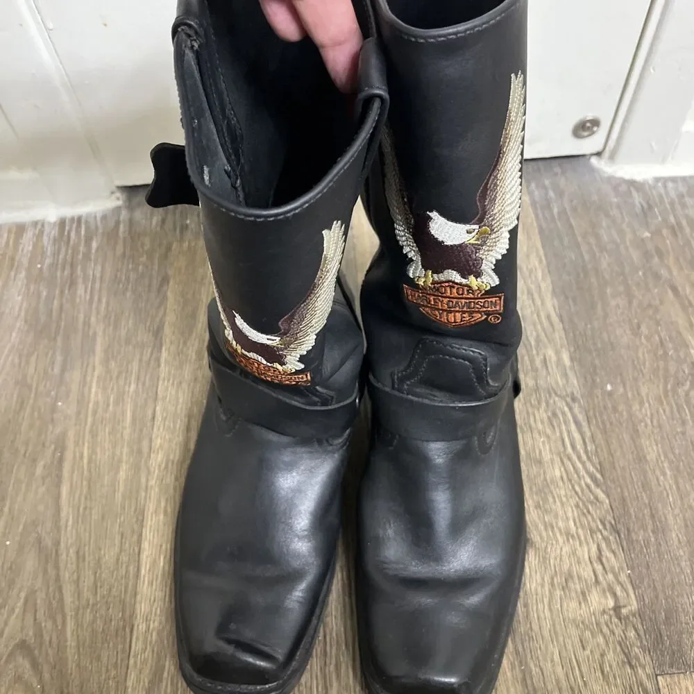 Vintage HARLEY-DAVIDSON Men's Embroidered Eagle Harness Boots Black Size 11.5 M